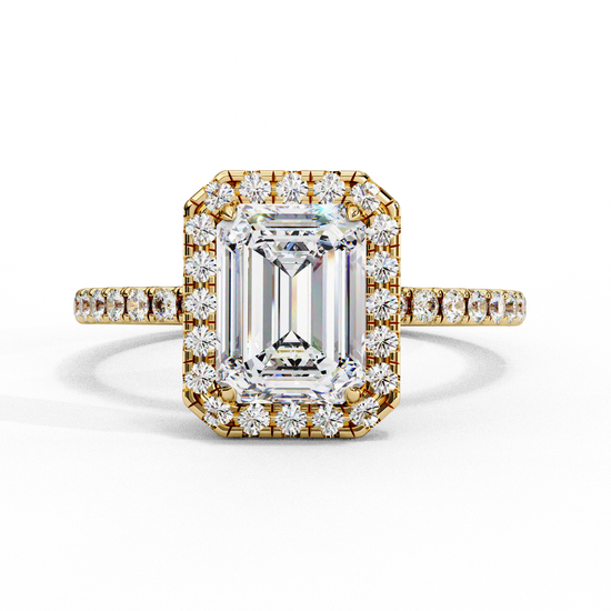 Emerald-Cut Center with Round Brilliant Halo