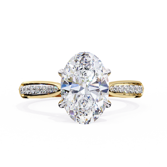 "Golden Glow: Oval Cut Diamond Ring with Sparkling Pavé Band"