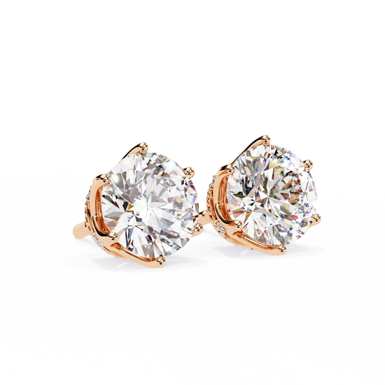 Diamond Solitaire Studs in 3ct Round Cut with Blush Gold Accents