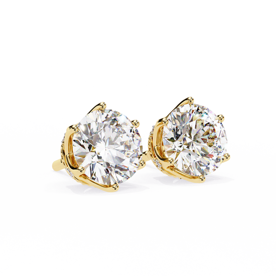 Diamond Solitaire Studs in Round Cut with Blush Gold Accents