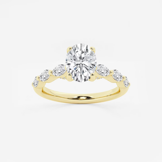 Oval Lab Diamond Ring with Floating Marquise Accents
