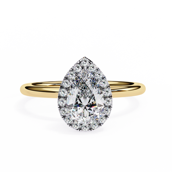 "Classic Pear-Cut Diamond Halo Ring with Pave Diamonds"