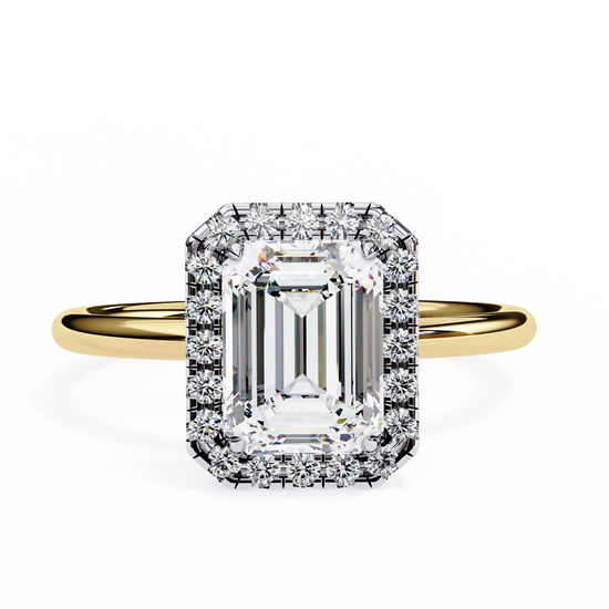 "Dazzling Emerald-Cut Halo Diamond Ring for Engagement"