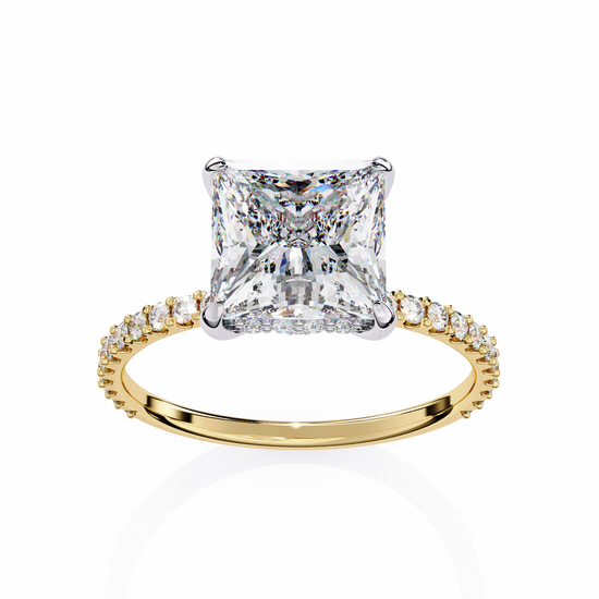 "Bold Princess Cut Engagement Ring – Mixed Metal Design with Sparkling Band"