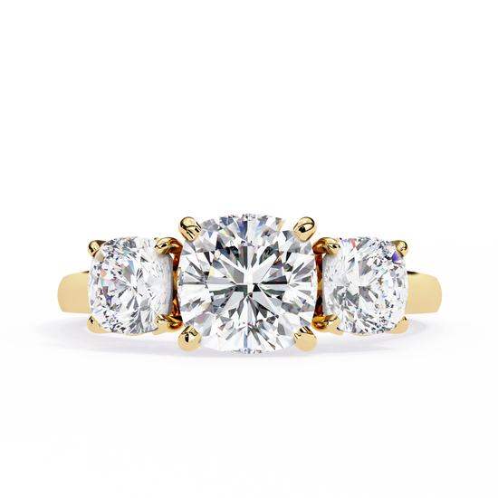 "Elegant Cushion Cut Trio Diamond Engagement Ring"