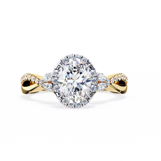 "Twisted Band with Oval Diamond Halo Setting"