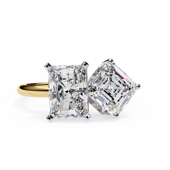 "Two-Stone Ring Featuring Radiant and Asscher Diamonds"