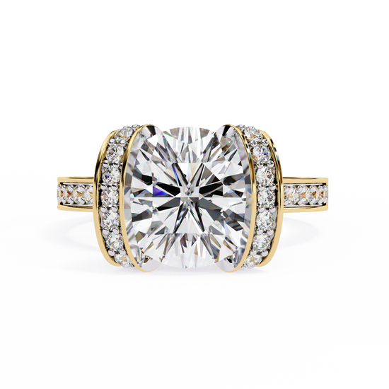 "Modern Round Diamond Ring in White Gold with Split Pavé Design"