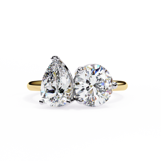 "Pear and Round Diamond Toi et Moi Ring in Platinum"