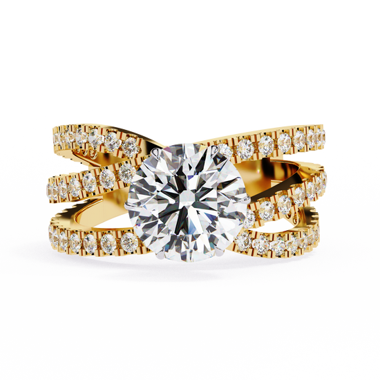 "Multi-Band Engagement Ring with Round Center Diamond"