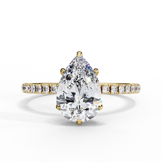 Five-Prong Pear Solitaire Ring with Accent Diamonds