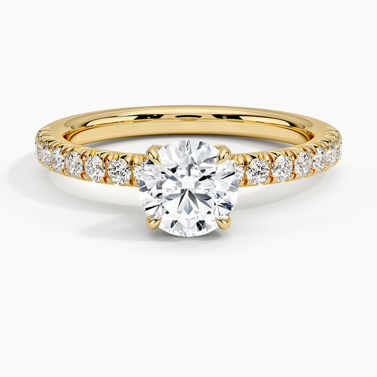 "Endless Sparkle – Round Center Stone Ring with Diamond-Studded Band"