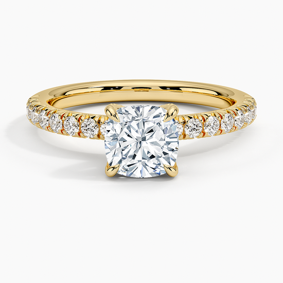 "Endless Sparkle – Cushion Center Stone Ring with Diamond-Studded Band"